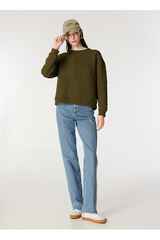 Mustang Haki Kadın Bisiklet Loose Fit Örgü Sweatshirt M4wl-swt-1927