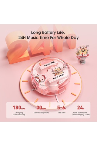 Onıkuma T301 Şeffaf Karikatür Kablosuz Bluetooth Kulaklık Pembe