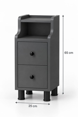 Çok Amaçlı Modern Yan Sehpa Organizer Yatak Odası Komodin 25cm Ahşap Görünümlü Ev Tamamlayıcı Antrasit
