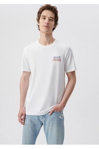 Mavi M066841-620 Beyaz Erkek Mavi Baskılı T-shirt Beyaz