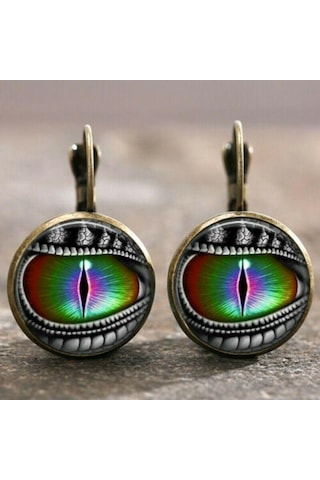 Altın 1 Çift Ejderha Gözü Bronz Trendy Cam Cabochon 15mm Kol Arka Küpe Çok Renkli