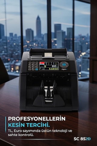 SC8520 Karışık Para Sayma Makinesi, TL ve Euro Karışık, Usd Adet Sayım  + Müşteri Ekranı