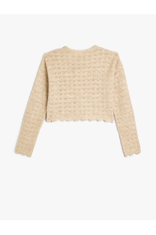 Koton Basic Triko Kazak Ajurlu Yuvarlak Yaka Uzun Kollu Bej 5wkg90040at Ekru