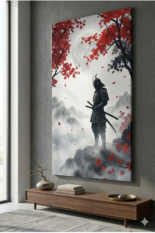 Dolunay Altında Samuray Japon Dekorasyon Duvar Tablosu