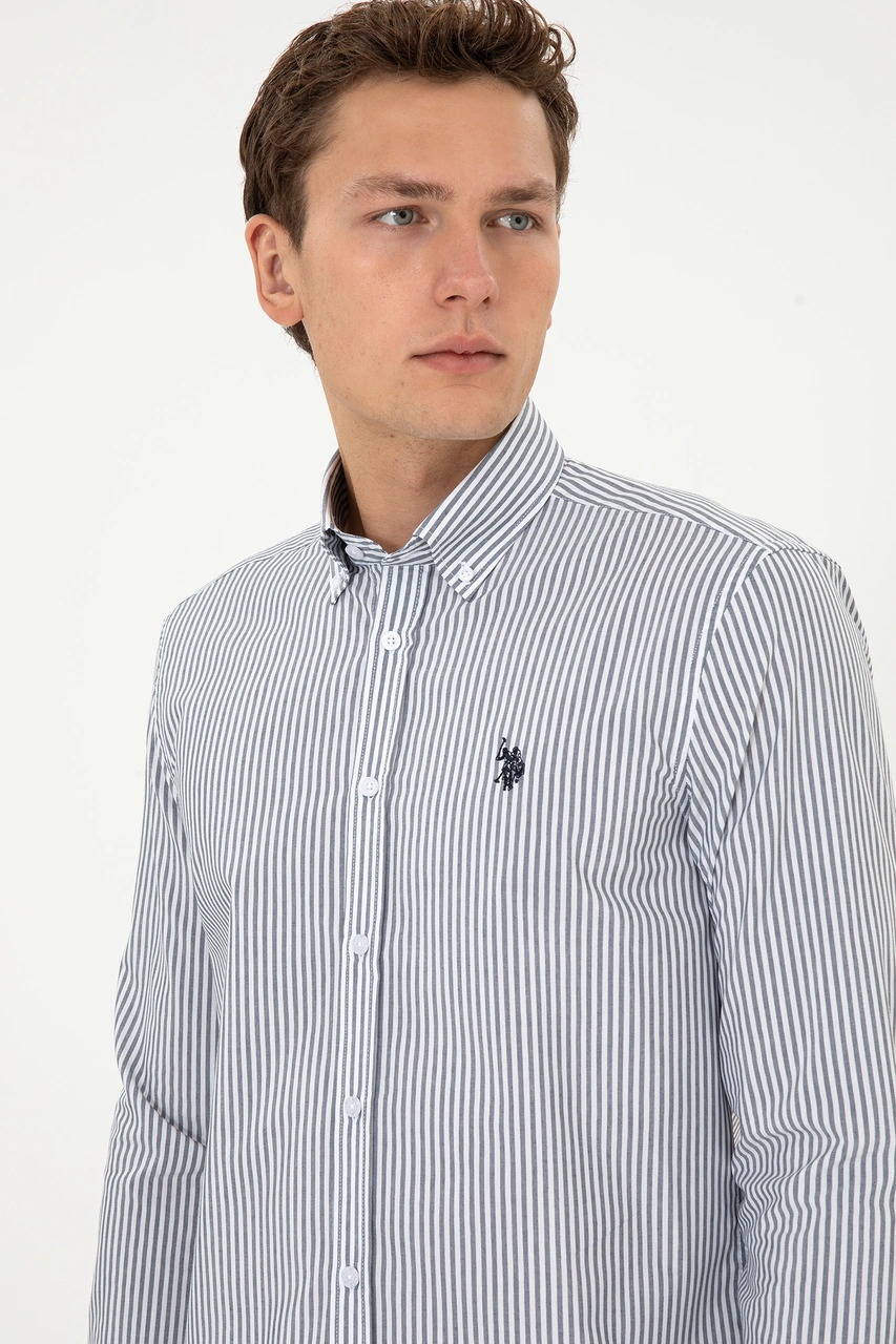 U.S. Polo Assn. Erkek Lacivert Çizgili Uzun Kollu Gömlek 50308580-VR033