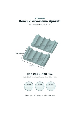 30 Mm 3 Oluklu Boncuk Yuvarlama Aparatı 2 Parça Clay Bead Roller