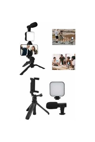 Telefon - 34 - Tutucu Mini Mikrofonlu Tripod Vlog - Muratech - Çekim Video Çok Renkli