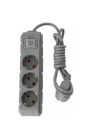 3'lü Anahtarlı Topraklı Priz, 2 Metre, 16a, 250v, Gri 0