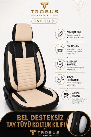 Volvo S60 2013+ Uyumlu İnci Serisi Bej Siyah Oto Koltuk Kılıfı