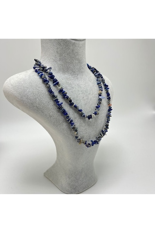 Sertifikalı Lapis Lazuli Saçaklı Model Doğal Taş Kolye 80 Cm Çok REnkli
