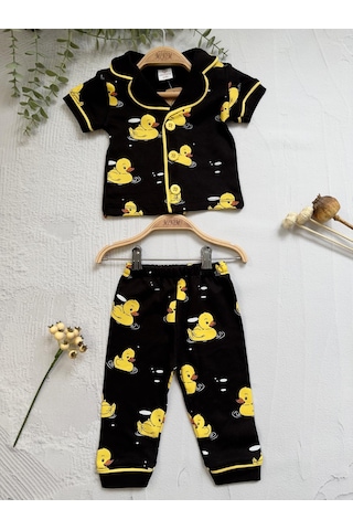 Ördek Baskılı Yazlık Pijama Takımı -1162 Siyah