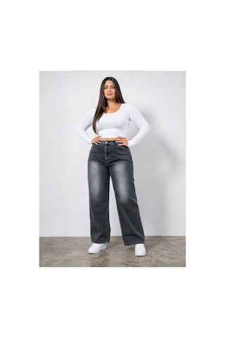 Bluemarlin Beli Lastik Detaylı Boru Paça Büyük Beden Füme İşlemli Jeans Pantolon Füme İşlemli