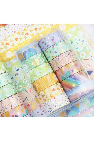 Vkemall 12'li Kutulu Gümüşleme Desenli Washi Bant Seti - 3m Uzunluklu, Günlük, Ajanda Ve Hediye Dekorasyonu İçin Renkli Dekoratif Bantlar