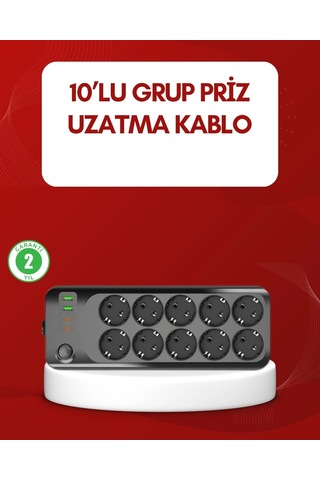 Usb Type-c Destekli 10 Lu Grup Priz Termal Korumalı 2m Kablo 2500w Standart