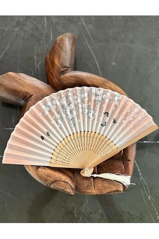 Ofisinn Beluga Yelpaze Bambu Kumaş Serinletici Vintage Şık Dekorasyon Püsküllü Japon Yelpaze Somon By-1000