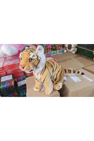 Oyuncak Peluş Uyku Arkadaşı Realistik Oturan Yavru Kaplan Peluş Oyuncak 30 Cm