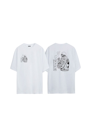 Thewert Unisex Kuru Kafa Baskılı Beyaz Oversize Tshirt