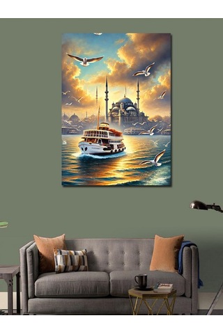 Kanvas Tablo İstanbul Ve Gün Batımında Vapurlar 50cmx70cm