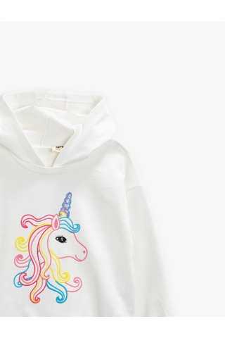 Koton Pamuklu Unicorn Baskılı Kapüşonlu Uzun Kollu Sweatshirt Kırık Beyaz 1ykg17537ak Ekru