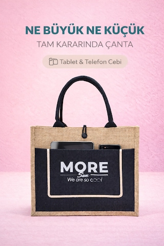 Moresun Organik Jüt Keten Kadın Çanta Orta Boy Tote El Ve Omuz Çantası -tablet & Telefon Cepli, Günlük Plaj Alışveriş Çantası 35x30x14 Cm Bej - Siyah Moresun Organik Jüt Keten Kadın Çanta Orta Boy Tote El Ve Omuz Çantası -tablet & Telefon Cepli, Günlük Plaj Alışveriş Çantası 35x30x14 Cm Bej - Siyah
