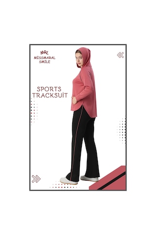 Kadın Spor Eşofman Takım İspanyol Paça Çift Cepli Alt &kapüşonlu Kanguru Cepli Üst Gül Kurusu 3053 Gül Kurusu
