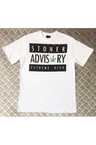Stoned&Fame Stoner Advısory Baskılı T-shirt Beyaz