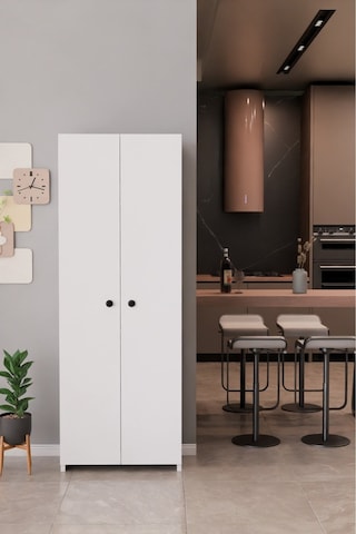 150 Cm 2 Kapaklı 5 Raflı Çok Amaçlı Mutfak Dolabı Kiler Düzenleyici Organizer Ve Erzak Dolabı Beyaz