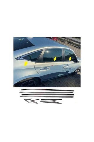 Honda Civic Fe1 2022 Ve Sonrası Uyumlu Paslanmaz Krom Alt Cam Çıtası 8 Parça