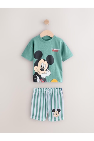 Erkek Çocuk Mickey Çizgili Şortlu Takım Mint Mint Yeşili