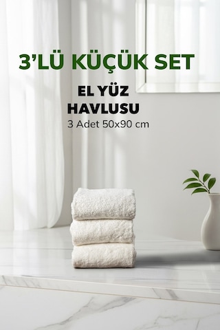 3 Lü Çizgili Beyaz Renk Yumuşak Pamuk El Yüz Banyo Havlusu Seti 50x90 Cm