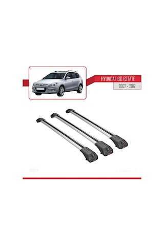 Hyundai İ30 Estate 2007-2012 Arası İle Uyumlu Ace-1 Ara Atkı Tavan Barı Gri 3 Adet Bar