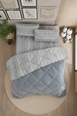 Veluna Battal Boy Lüx Wellsoft Yorgan Çift Taraflı - 2 Adet Yastık Kılıflı Yorgan Seti 215x235 Cm Gri