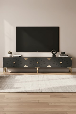 Tsa1897ag - Alfa Tsa180 Tv Stand, Tv Sehpası Ve Tv Ünitesi Antrasit - Gold 180cm Altın - Antrasit