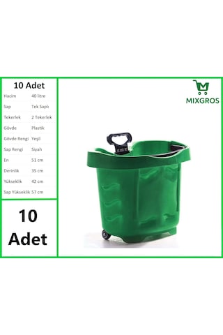 Tekerlekli Plastik Market Alışveriş El Sepeti 40 Litre Yeşil 10 Adet Yeşil