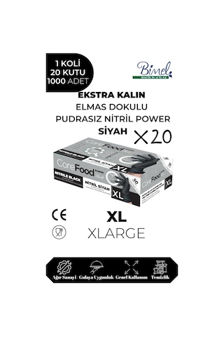 Nitril Siyah Power Muayene Eldiveni Xl - 1 Koli-20 Paket-1000'li Nitril Siyah Power Muayene Eldiveni Xl - 1 Koli-20 Paket-1000'li