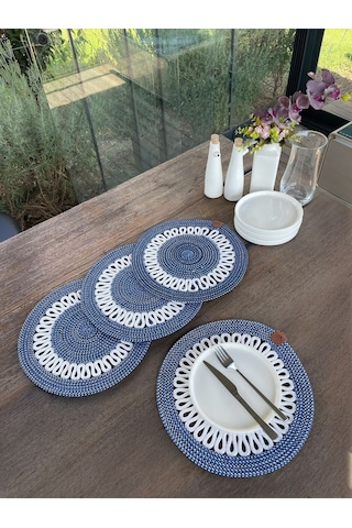 4 Kişilik Yuvarlak Amerikan Servis Özel Tasarım Lacivert 33 X 33 Cm Koyu Mavi