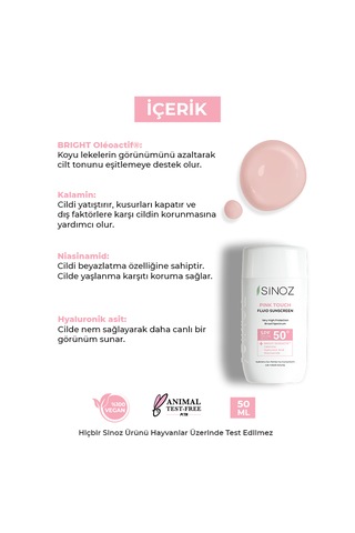 Sinoz Pink Touch Aydınlatıcı Sıvı Yüz Güneş Kremi SPF50+ 50 ML