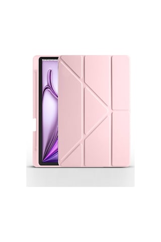 Apple Uyumlu iPad Air 13 Inç 2024 M2 Kılıf Kalem Şarj Bölmeli Stadlı Uyku Modlu Arkası Silikon Akıllı Case Kılıf