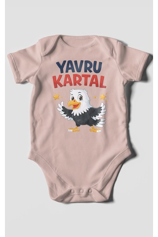 Morivokids Yavru Kartal Kısa Kollu Bebek Body %100 Pamuk Pastel Pembe