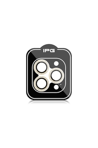 Apple Uyumlu iPhone 15 Pro / Pro Max Ipg Kamera Lens Koruyucu Taşlı - Altın