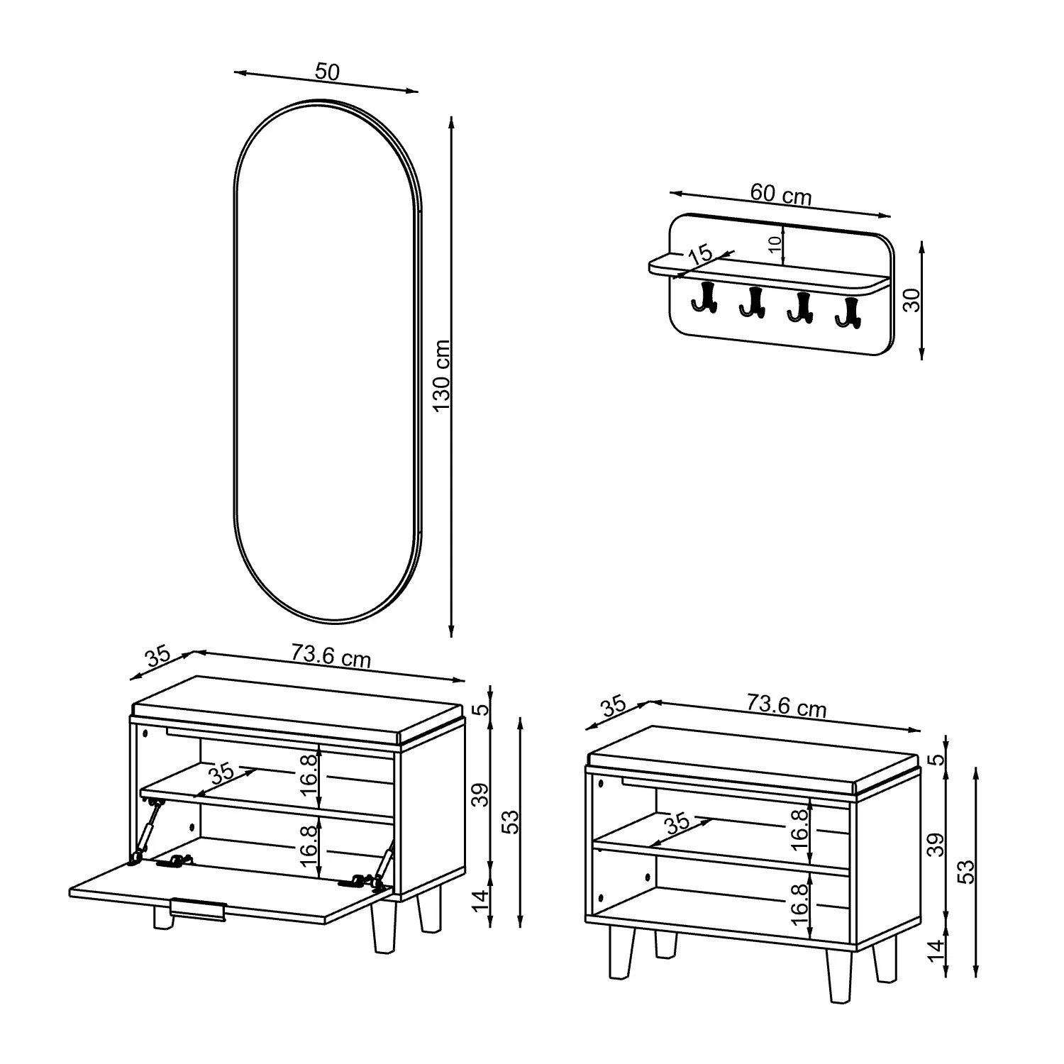 Nord Vestiyer Takımı Askılıklı, Kapaklı Bench, Kapaksız Bench, Modüler, Oval Aynalı Portmanto Takımı Kumtaşı