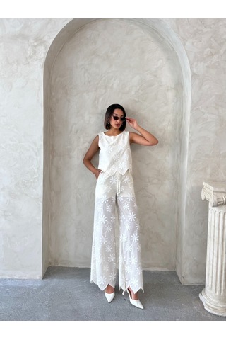 Verymoda D 2913 Nakışlı Pantolon D2913 Taş