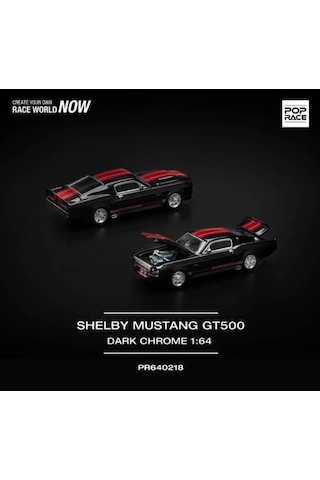 Pop Race Shelby Mustang Gt500 Dark Chrome With Red Stripes 1/64 Siyah 218