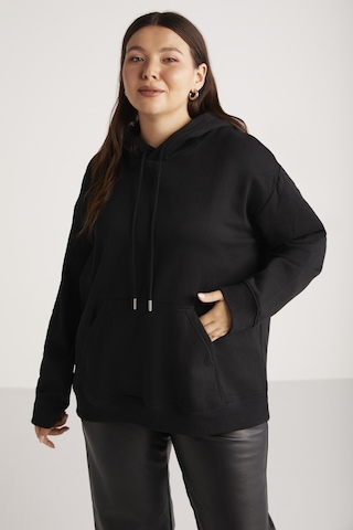 ETHIQUET TEREZABB Kadın Içi Polarlı Yumuşacık Comfort Fit Kapüşonlu Kanguru Cep Siyah Büyük Beden Sweatshirt