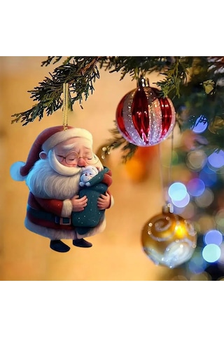 Geeksen Kahverengi Akrelik Noel Ağaç Oyuncakları - Santa Ve Köpek Desenli, Kolay Asılan, Ev Dekorasyonu, Hediye İçin, 8 Cm, Yenilikçi Tasarım