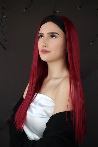 Caş Dekorasyon Isıya Dayanıklı Yarımay Çıt Çıt Saç - 39 - Şarap Kızıl - Düz - 60 Cm - 110 Gr