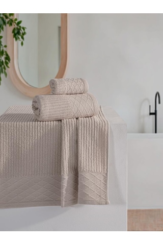 Cumba %100 Pamuk 3 Lü Havlu Takımı - 30x50, 50x90, 70x140 Bej