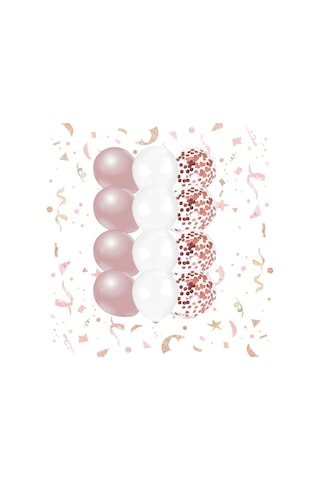 10-12 İnç Beyaz Rose Gold ve Konfetili Karışık Balon 10 Adet