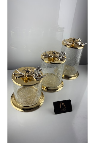 Çay Kahve Şekerlik Kavanoz Sunumluk Söz Nişan Kız İsteme Çikolatalık Dekoratif Obje Biblo Süs Eşya Çatlak Görünüm Gold