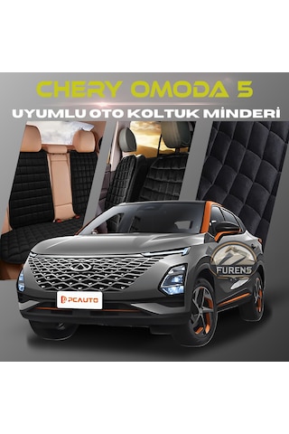 Chery Omoda 5 Siyah Tay Tüyü Cepli & Terletmez Sırtlı Oto Koltuk Minder Seti - Koruma Kılıfı  Ön & Arka Set